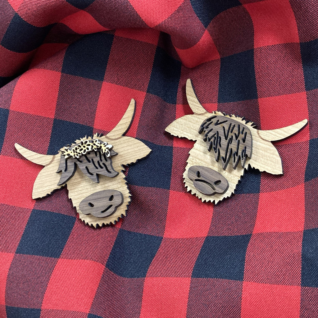 Highland Coo Layered 3-D Wooden Magnets by Acorn & Fox