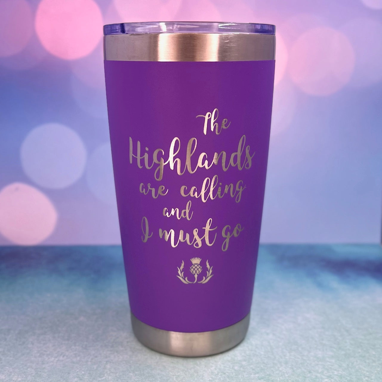 The Highlands Are Calling And I Must Go Laser Engraved Powder Coated 20oz Double Walled Insulated Tumbler