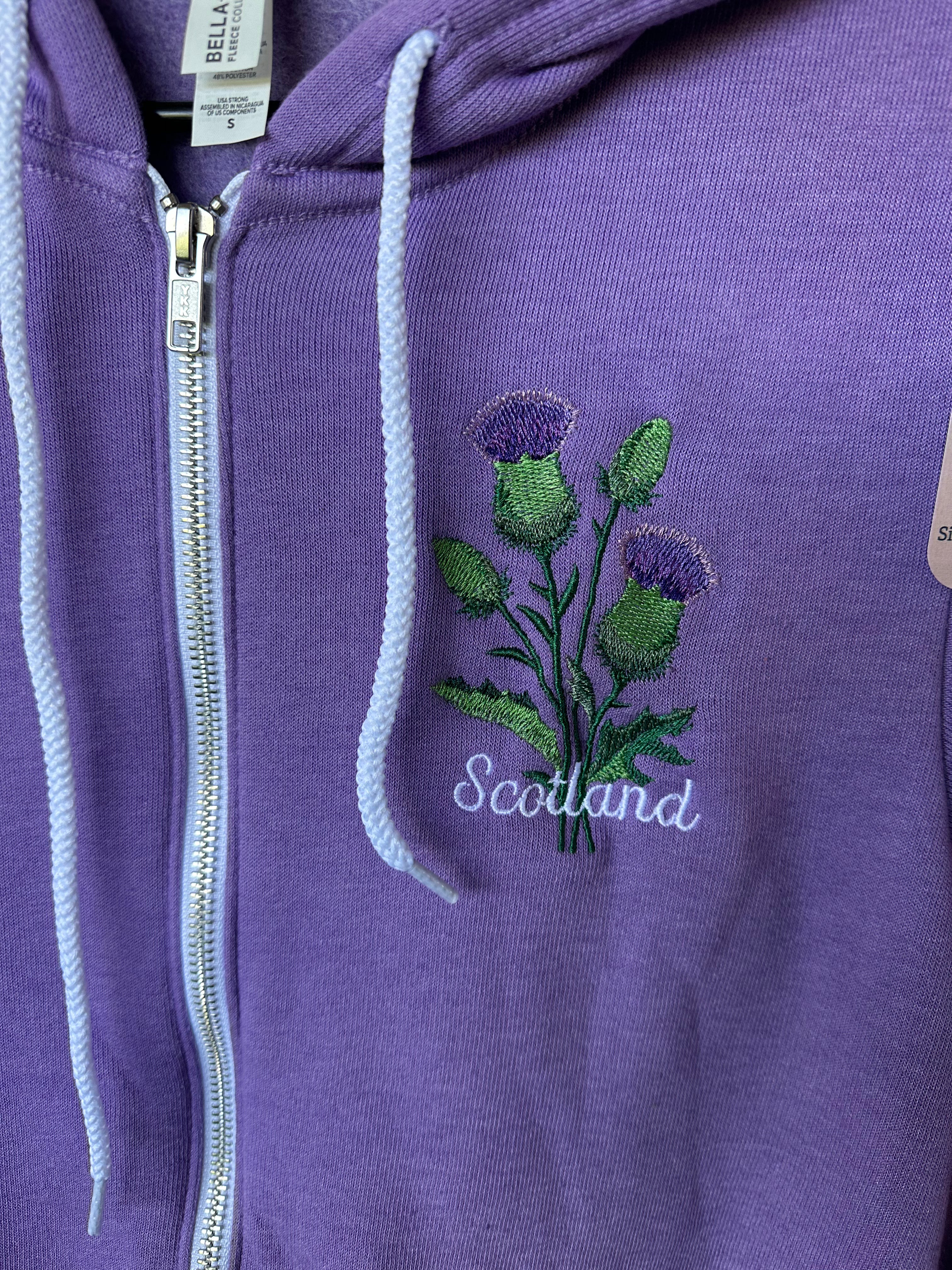 Scotland Thistle Bouquet Embroidered Zipper Hoodie