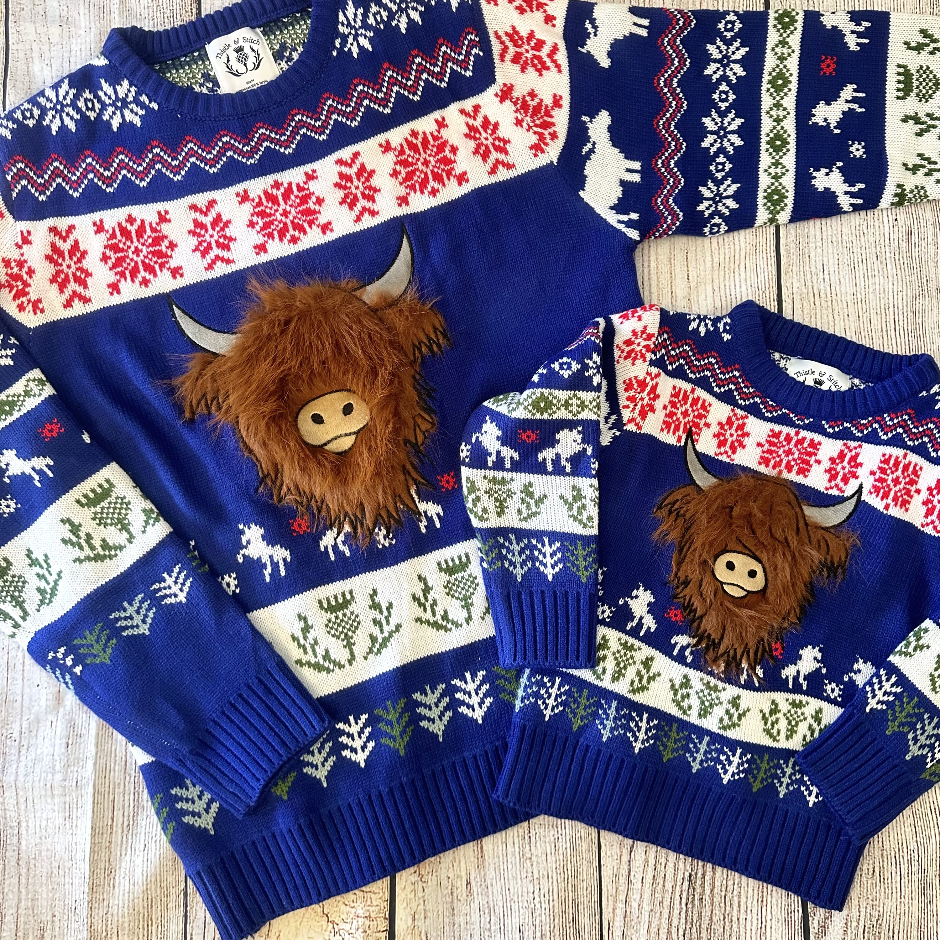 Hairy Highland Coo Ugly Christmas Sweater Thistle Stitch