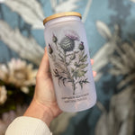 Botanical Thistle 16oz Frosted Beer Can Glass with Bamboo Lid and Straw