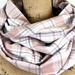 Muted Mauve, Lavender, White, Taupe, and Plum 100% Organic Cotton Plaid Infinity and Blanket Scarves