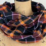 Black, Cherry Cola Purple, and Orange Luxe Collection Plaid Infinity and Blanket Scarves