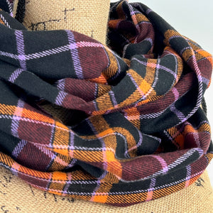 Black, Cherry Cola Purple, and Orange Luxe Collection Plaid Infinity and Blanket Scarves