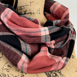 Muted Raspberry, Black, with Blue Stripe Luxe Collection Plaid Infinity and Blanket Scarves