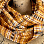 Mustard Yellow, Cinnamon Orange, Black, and White Luxe Collection Plaid Infinity and Blanket Scarves