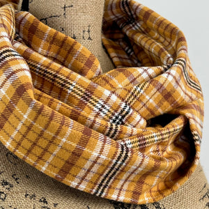 Mustard Yellow, Cinnamon Orange, Black, and White Luxe Collection Plaid Infinity and Blanket Scarves