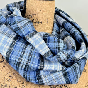 Blue, Black, and White Luxe Collection Plaid Infinity and Blanket Scarves