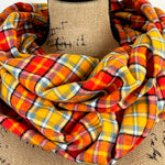 Candy Corn Plaid in Orange, Yellow, White and Grey Luxe Collection Plaid Infinity and Blanket Scarves