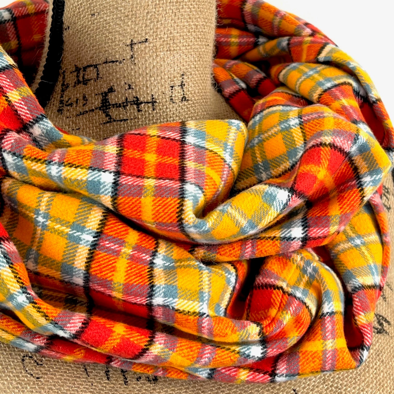 Candy Corn Plaid in Orange, Yellow, White and Grey Luxe Collection Plaid Infinity and Blanket Scarves