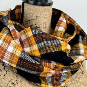 Black and Mustard Yellow with a Small Green Stripe Luxe Collection Plaid Infinity and Blanket Scarves