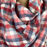 Americana Red, White, and Blue Small Square Check 100% Organic Cotton Plaid Infinity and Blanket Scarves