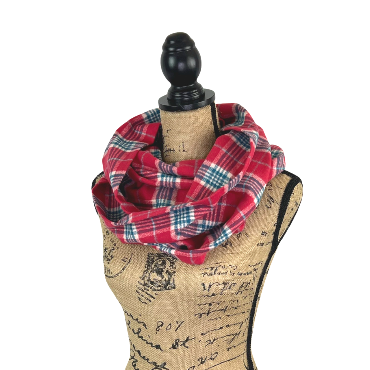 Cherry Chapstick Red, Blue, and Ivory 100% Organic Cotton Plaid Infinity and Blanket Scarves