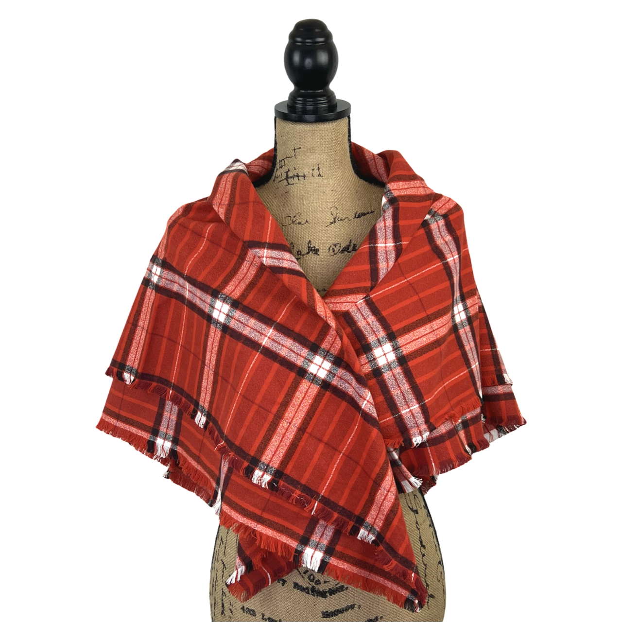 Barn Red, Black, and White 100% Organic Cotton Plaid Infinity and Blanket Scarves