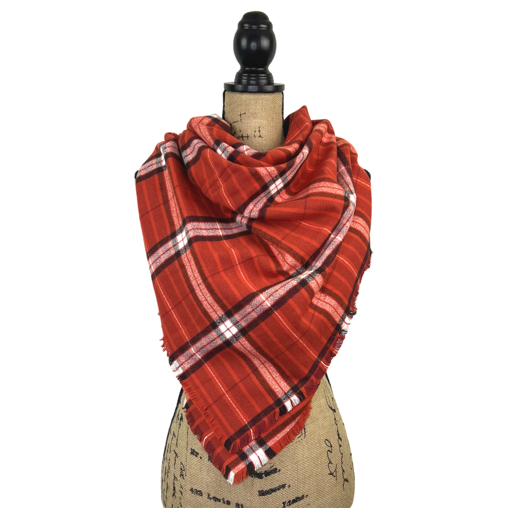 Barn Red, Black, and White 100% Organic Cotton Plaid Infinity and Blanket Scarves