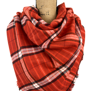 Barn Red, Black, and White 100% Organic Cotton Plaid Infinity and Blanket Scarves