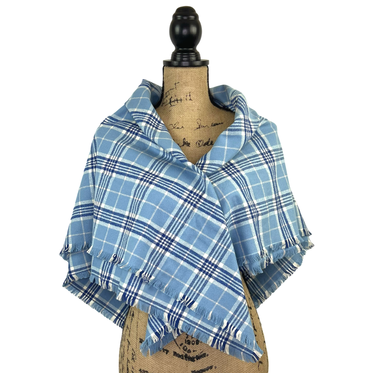 Sky Blue, Royal, and Ivory 100% Organic Cotton Plaid Infinity and Blanket Scarves