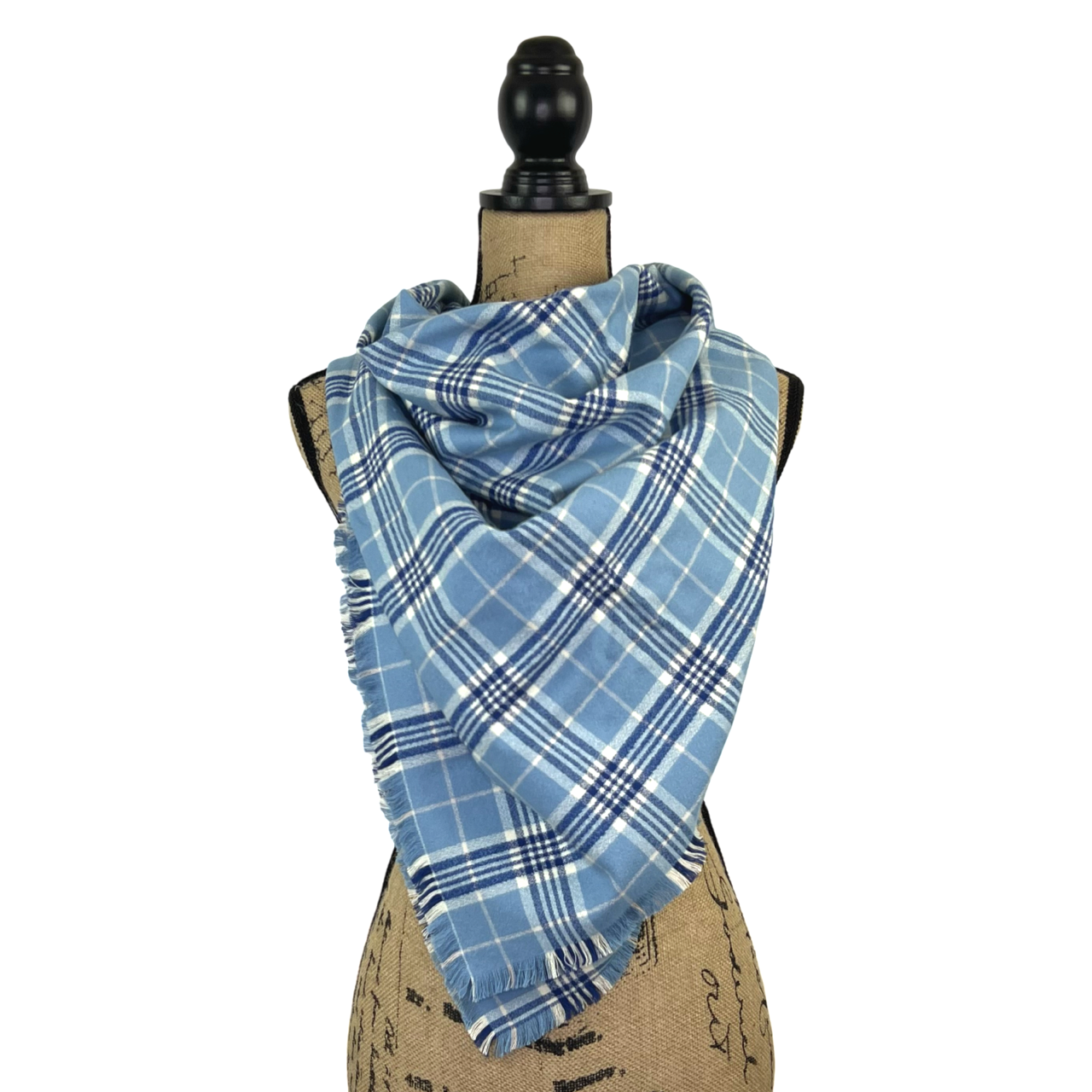 Sky Blue, Royal, and Ivory 100% Organic Cotton Plaid Infinity and Blanket Scarves