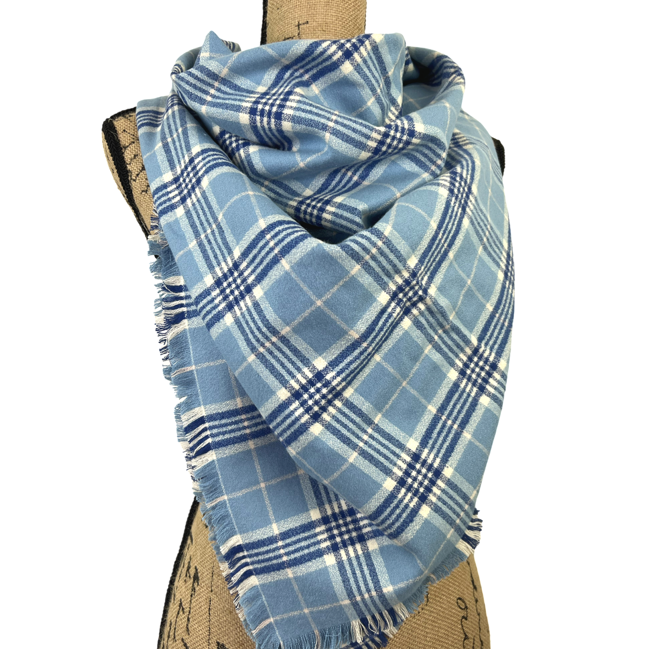 Sky Blue, Royal, and Ivory 100% Organic Cotton Plaid Infinity and Blanket Scarves