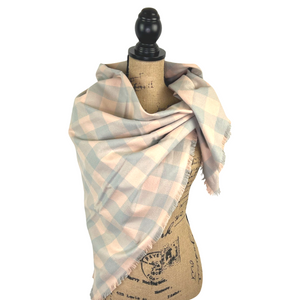 Buffalo Plaid in Muted Peach and Grey 100% Organic Cotton Plaid Infinity and Blanket Scarves