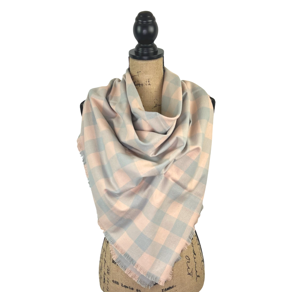 Buffalo Plaid in Muted Peach and Grey 100% Organic Cotton Plaid Infinity and Blanket Scarves