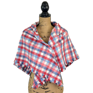 Americana Red, White, and Blue Small Square Check 100% Organic Cotton Plaid Infinity and Blanket Scarves