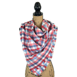 Americana Red, White, and Blue Small Square Check 100% Organic Cotton Plaid Infinity and Blanket Scarves