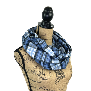 Blue, Black, and White Luxe Collection Plaid Infinity and Blanket Scarves