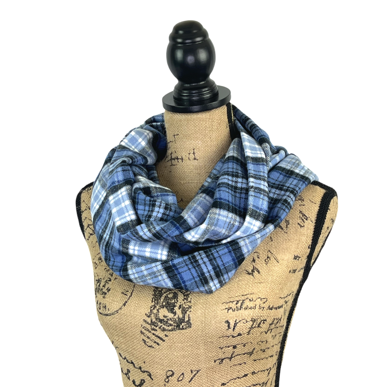 Blue, Black, and White Luxe Collection Plaid Infinity and Blanket Scarves