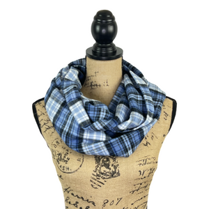 Blue, Black, and White Luxe Collection Plaid Infinity and Blanket Scarves