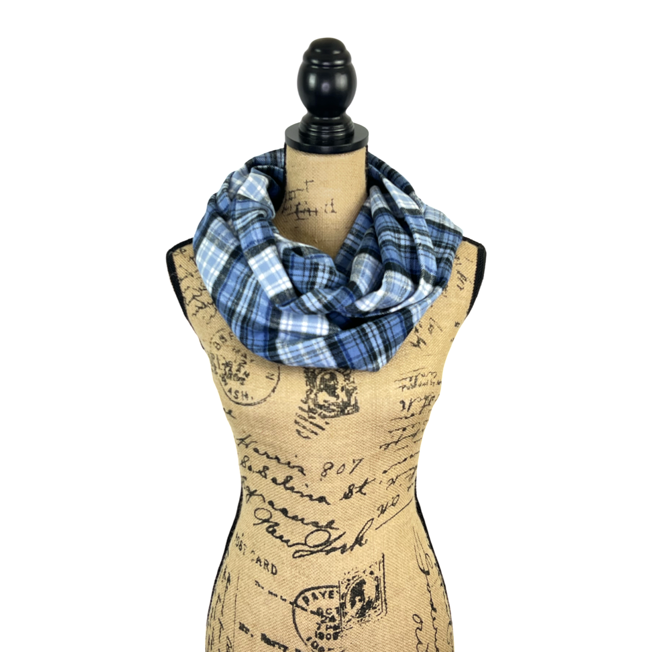 Blue, Black, and White Luxe Collection Plaid Infinity and Blanket Scarves