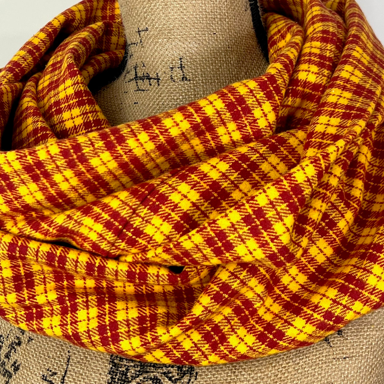 Warm Red and Golden Yellow Luxe Collection Plaid Infinity and Blanket Scarves