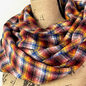 Sunflower Yellow, Berry Purple, Cobalt Blue, Dusty Pink, Black and White Luxe Collection Plaid Infinity and Blanket Scarves