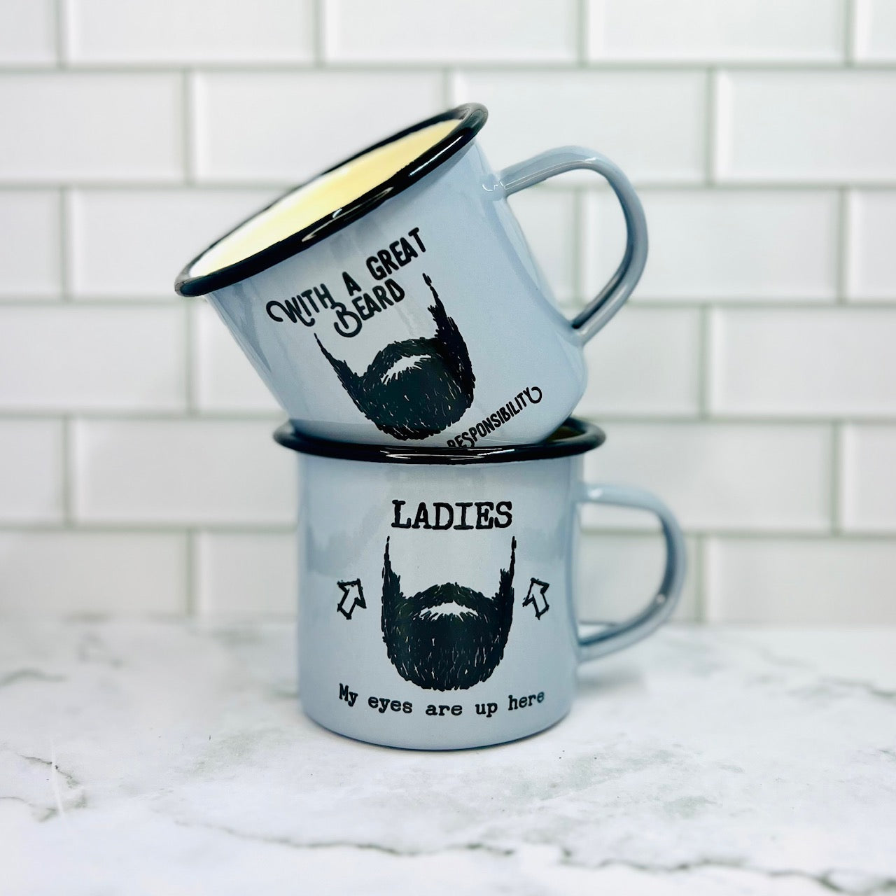 NEW COLOR "With a Great Beard Comes Great Responsibility" Enamel Campfire Mug