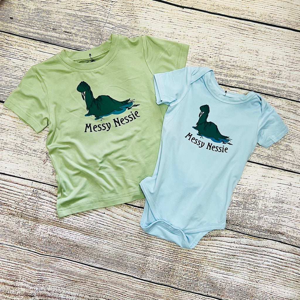 "Messy Nessie" Cute Loch Ness Monster Infant Onesies and Toddler Shirts