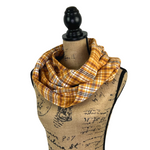 Mustard Yellow, Cinnamon Orange, Black, and White Luxe Collection Plaid Infinity and Blanket Scarves