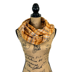 Mustard Yellow, Cinnamon Orange, Black, and White Luxe Collection Plaid Infinity and Blanket Scarves