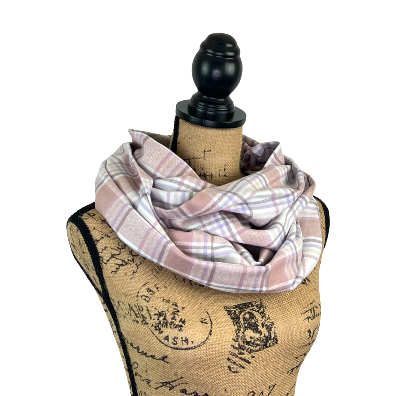 Muted Mauve, Lavender, White, Taupe, and Plum 100% Organic Cotton Plaid Infinity and Blanket Scarves