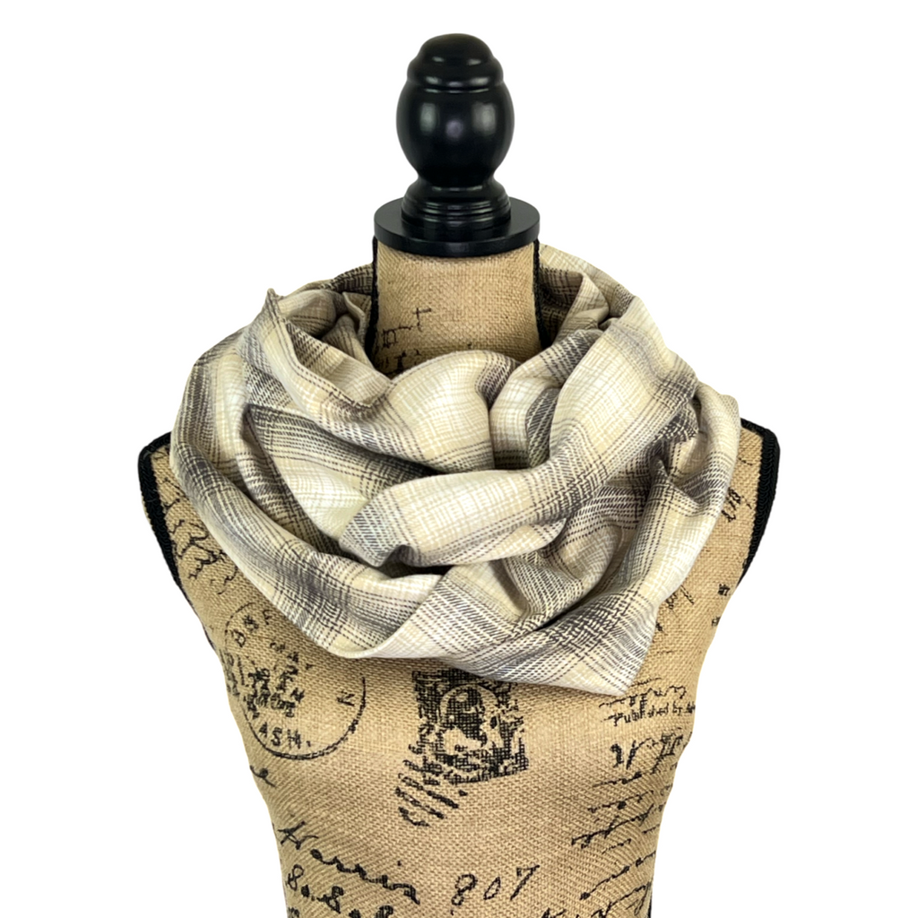 Earl Grey Latte Ombre Plaid Luxe Collection Infinity and Blanket Scarves