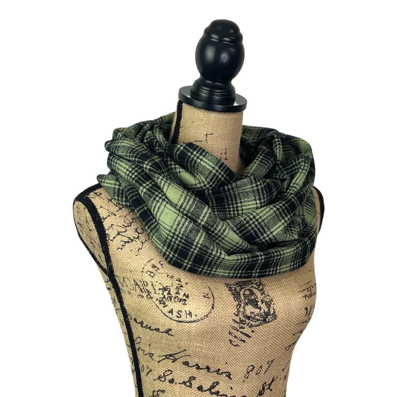 Mossy Green and Black Luxe Collection Plaid Infinity and Blanket Scarves