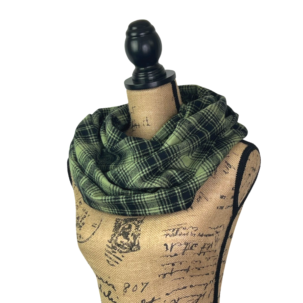 Mossy Green and Black Luxe Collection Plaid Infinity and Blanket Scarves