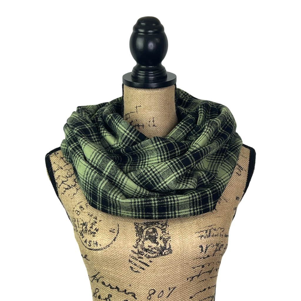 Mossy Green and Black Luxe Collection Plaid Infinity and Blanket Scarves