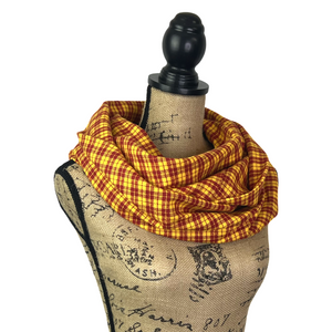 Warm Red and Golden Yellow Luxe Collection Plaid Infinity and Blanket Scarves