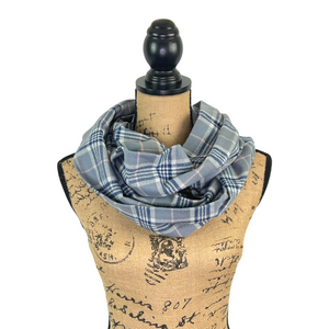 Smokey Grey, Dark Blue, and Pink 100% Organic Cotton Plaid Infinity and Blanket Scarves