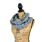 Smokey Grey, Dark Blue, and Pink 100% Organic Cotton Plaid Infinity and Blanket Scarves