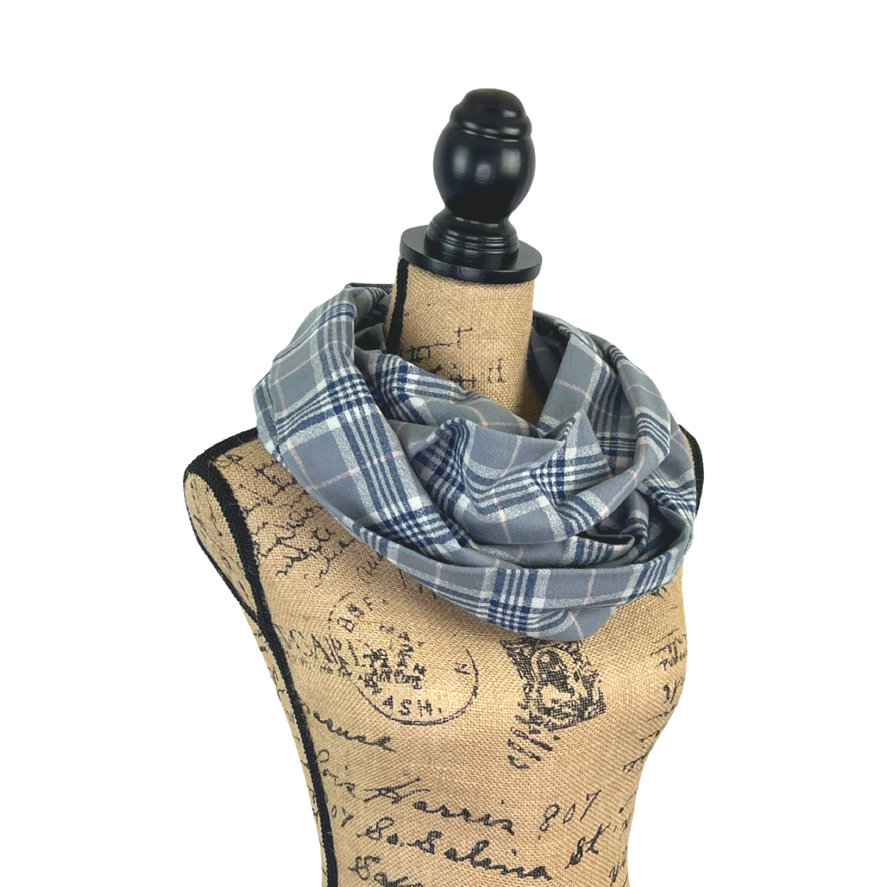 Smokey Grey, Dark Blue, and Pink 100% Organic Cotton Plaid Infinity and Blanket Scarves