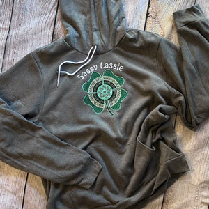 Sassy Lassie Shamrock Embroidered Soft Fleece Unisex Sweatshirt Hoodie