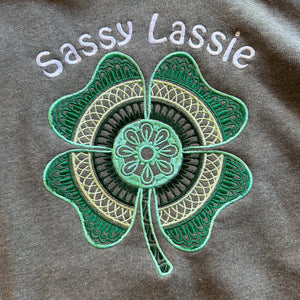 Sassy Lassie Shamrock Embroidered Soft Fleece Unisex Sweatshirt Hoodie