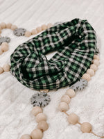 Forest Green, Gray, and Black Small Check Heathered Plaid Flannel Infinity or Blanket Scarf